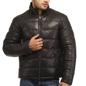 Leather Lamb Puffer Men Jacket